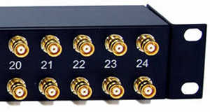 [Photo of 24 E1 Balun Panel with 1.6/5.6 coax connectors]