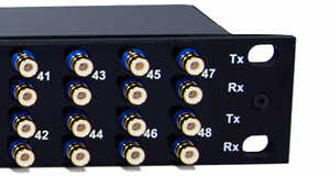[Photo of 48 E1 Balun Panel with HDC 43 coax connectors]