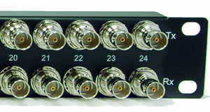 [Photo of 24 E1 Telco Balun Panel showing Telco connectors]